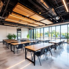 Poster - Innovative classroom design enhancing entrepreneurial spirit and business development in a startup environment modern educational space urban view