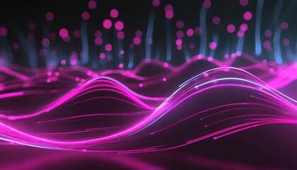 Poster - Futuristic Abstract Background with Glowing Neon Wave Lines in Pink and Blue HighSpeed Motion Effect for Modern Digital Designs and Creative Projects