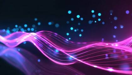Poster - Futuristic Abstract Background with Pink and Blue Glowing Neon Wave Lines in High Speed Motion, Perfect for Tech, Digital Art, and Creative Projects