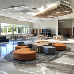 Poster - Innovative classroom design geometric fishbowl setup with middle circle and outer square modern educational environment bright learning space