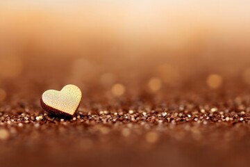 Poster - A shiny golden heart shape rests elegantly on a velvet surface, illuminated by gentle light reflections and surrounded by a softly blurred environment