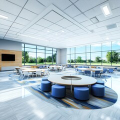 Poster - Innovative classroom design featuring geometric middle circle and outer square setup modern learning environment collaborative space educational facility