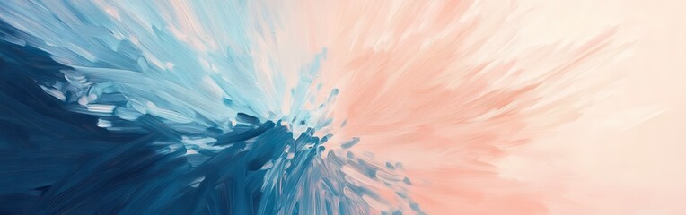 Poster - Soft pastel strokes create an abstract blend of blue and peach colors with dynamic circular patterns
