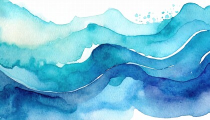 Poster - Stunning Abstract Wave Watercolor Background in Blue Colors Perfect for Artistic Projects, Graphic Design, and Creative Visuals, Evoking Calmness and Serenity in Every Stroke