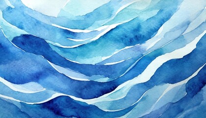 Poster - Stunning Abstract Wave Watercolor Background in Shades of Blue Perfect for Art Projects, Graphic Designs, and Creative Presentations