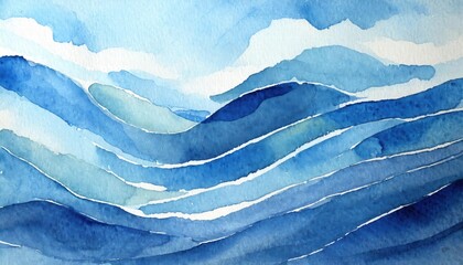 Poster - stunning abstract wave watercolor background in serene blue tones perfect for creative projects, gra