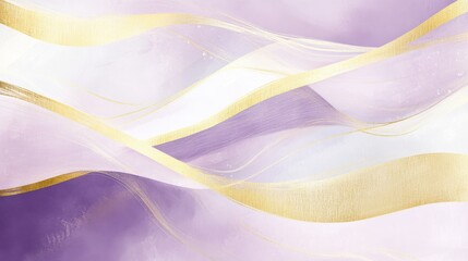 Poster - Minimalist pencil strokes background with elegant purple and gold waves creating a soothing artistic ambiance