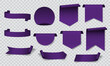 © patthana - Purple banner sticker label blank set collection on grey checkered background vector