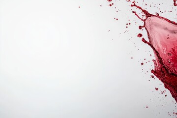 Poster - A dynamic freeze-frame captures a vibrant red wine splash soaring in mid-air, creating an elegant visual effect against a pristine white backdrop with ample copy space