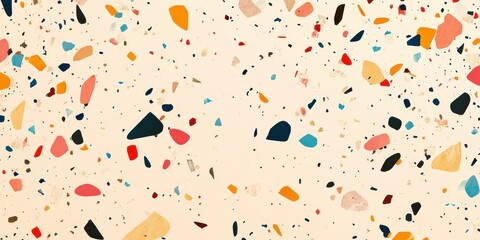 Poster - Textured terrazzo pattern featuring colorful fragments and a light background for design projects and home decor