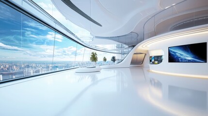 Poster - Innovative classroom design for virtual events and global participation in digital networking opportunities modern architecture futuristic environment panoramic view