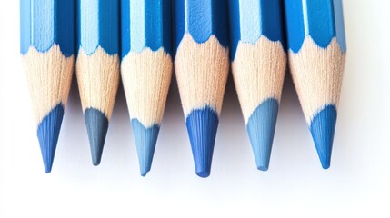 Poster - Elegant pastel blue pencil strokes create a soothing gradient arrangement in a creative workspace