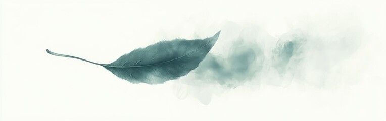 Aufkleber - Silhouette of a single leaf gently floating in a calm, ethereal setting emphasizing nature's tranquility