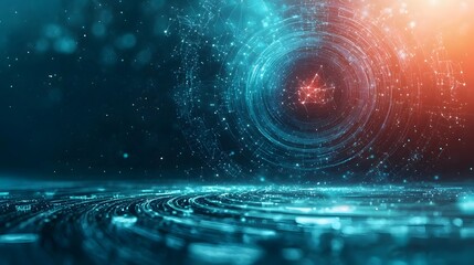 Poster - quantum computing visualizing gravitational wave propagation in spacetime with animated ripples and 