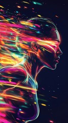 Poster - Vibrant depiction of a runner's face glowing as they sprint through colorful trails of light