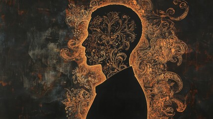 Aufkleber - Mystical profile of a man filled with intricate patterns and rich colors reflecting creative thought