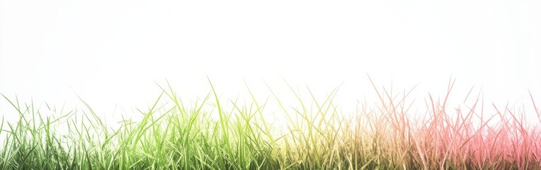 Poster - Vibrant gradient of grass transitioning from lime green to gentle pink at sunset