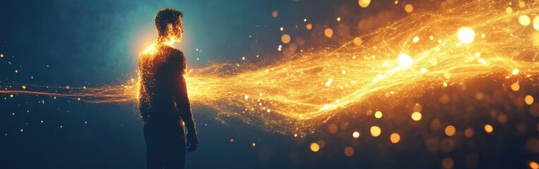 Aufkleber - Glowing man in a dark setting exuding vibrant energy and connections