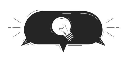 Poster - Light bulb enclosed within speech bubble doodle linear object. Creativity, innovation, bright ideas. Lightbulb 2D vector outline clip art drawing isolated on white. Hand drawn sketch illustration