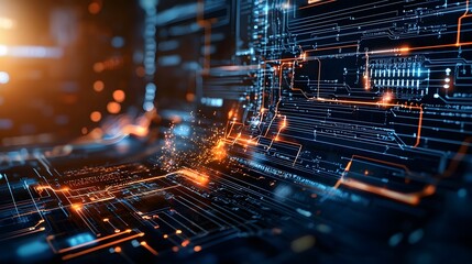 Poster - Quantum Computing Simulation Visualizing the Laws of Thermodynamics and Energy Transfer within a Closed System  Futuristic Digital with Copy Space