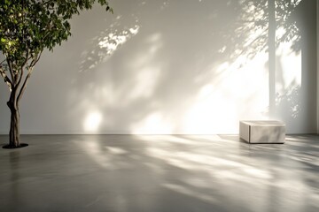 Fototapete - A striking metal sculpture with sharp angles is displayed in a gallery, illuminated by a spotlight, creating intricate reflections on the floor