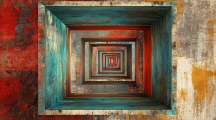 Poster - Abstract Rusty Tunnel of Recursion: A Digital Artwork Exploring Depth and Perspective