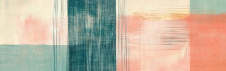 Aufkleber - Muted teal grid lines overlay soft pastel textures creating a calming artistic display