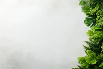 Aufkleber - An elegant display of tropical green leaves, including monstera and bird's nest fern, is arranged on a clean white surface, creating a fresh and vibrant atmosphere