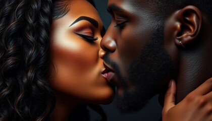Wall Mural - two individuals locked in a passionate kiss, their expressions reflecting deep affection and connect