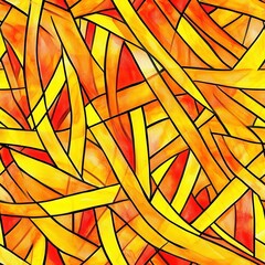 Poster - Vibrant watercolor doodle with intertwining yellow and orange lines creating an abstract design full of energy