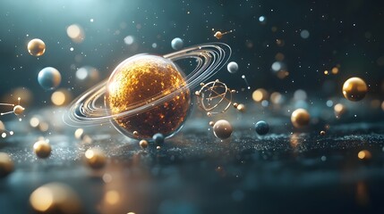 Poster - visualizing the quantum model that illustrates the law of gravity in planetary motion depicting elli