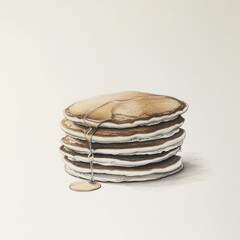 Poster - Stack of golden pancakes with syrup dripping elegantly on a soft background for a delightful breakfast treat