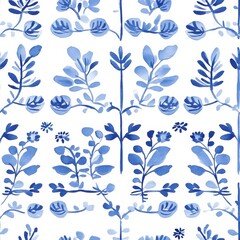 Poster - Serene watercolor doodle showcasing delicate botanical patterns in soothing blue tones
