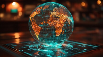 Global network data sphere on bar, futuristic
