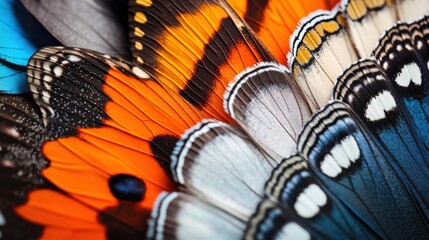Poster - Polished close-up details of vibrant butterfly wings showcasing intricate patterns and colors