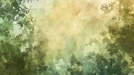 Poster - Nature-inspired watercolor background featuring soft greens and amber tones evoking tranquility and serenity in a serene atmosphere