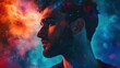 © vadosloginov - Mystical profile of a man surrounded by vibrant cosmic colors and ethereal light effects