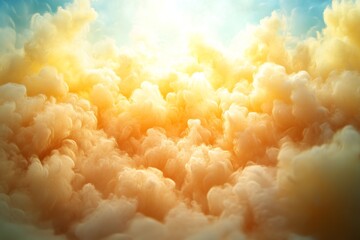 Poster - Tall pampa grass sways gently under a peaceful light blue sky, with fluffy white clouds creating a calming rural atmosphere and ample space for text