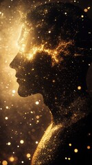 Aufkleber - Conceptual representation of a man's silhouette glowing with cosmic energy in a dreamlike setting
