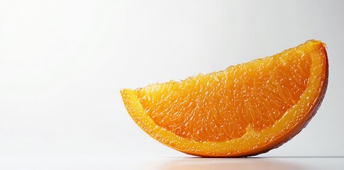 Wall Mural - Close-up of a juicy orange slice against a white background.