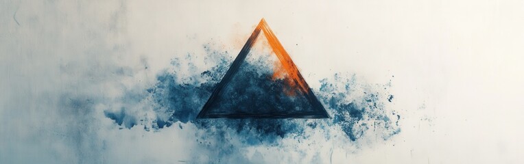 Poster - Bold minimalist canvas art with a triangular shape and splashes of color displayed in a contemporary setting
