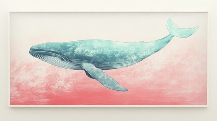 Aufkleber - Elegant silhouette of a whale diving gracefully in a serene ocean backdrop with soft pastel hues