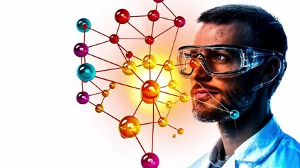 Poster - Innovative scientist exploring molecular structures with advanced technology in a futuristic lab
