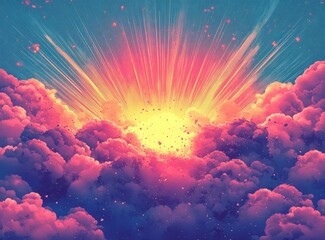 Poster - Dynamic Explosion Effect Background in Pop Art Style with Halftone Pattern and Bright Colors