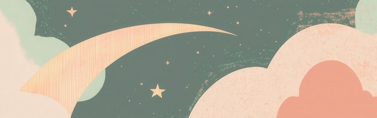 Aufkleber - Silhouette of a crescent moon surrounded by stars and pastel clouds in a serene night sky