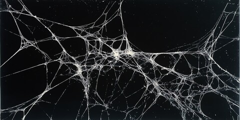 Closeup of a spider web with intricate details.