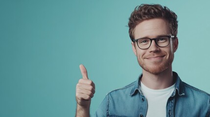 Poster - Confident man giving a thumbs up against a vibrant blue background in a studio setting