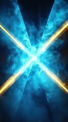 Poster - Vibrant cyan and yellow beams create a dynamic atmosphere in an abstract composition