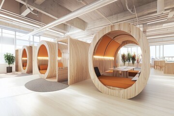 Aufkleber - Innovative classroom design with function pods modern educational space interior architecture bright environment wide-angle perspective flexible learning concept