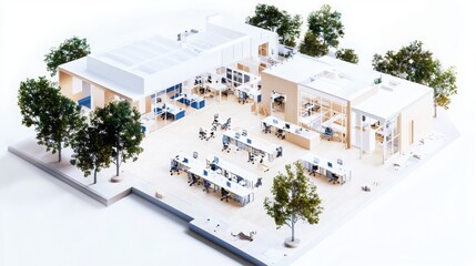 Poster - Innovative classroom design featuring two collaborative groups in a modern educational environment with open layout and flexible spaces